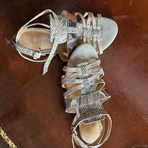 Nine West Beige Snake Print Strappy Sandals